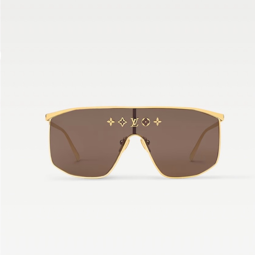 Louis Vuitton Gold Brown Shield Sunglasses